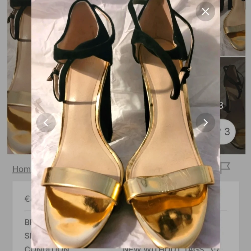 Zara Black & Hold Strappy Platform Sandals Block heels Size 6